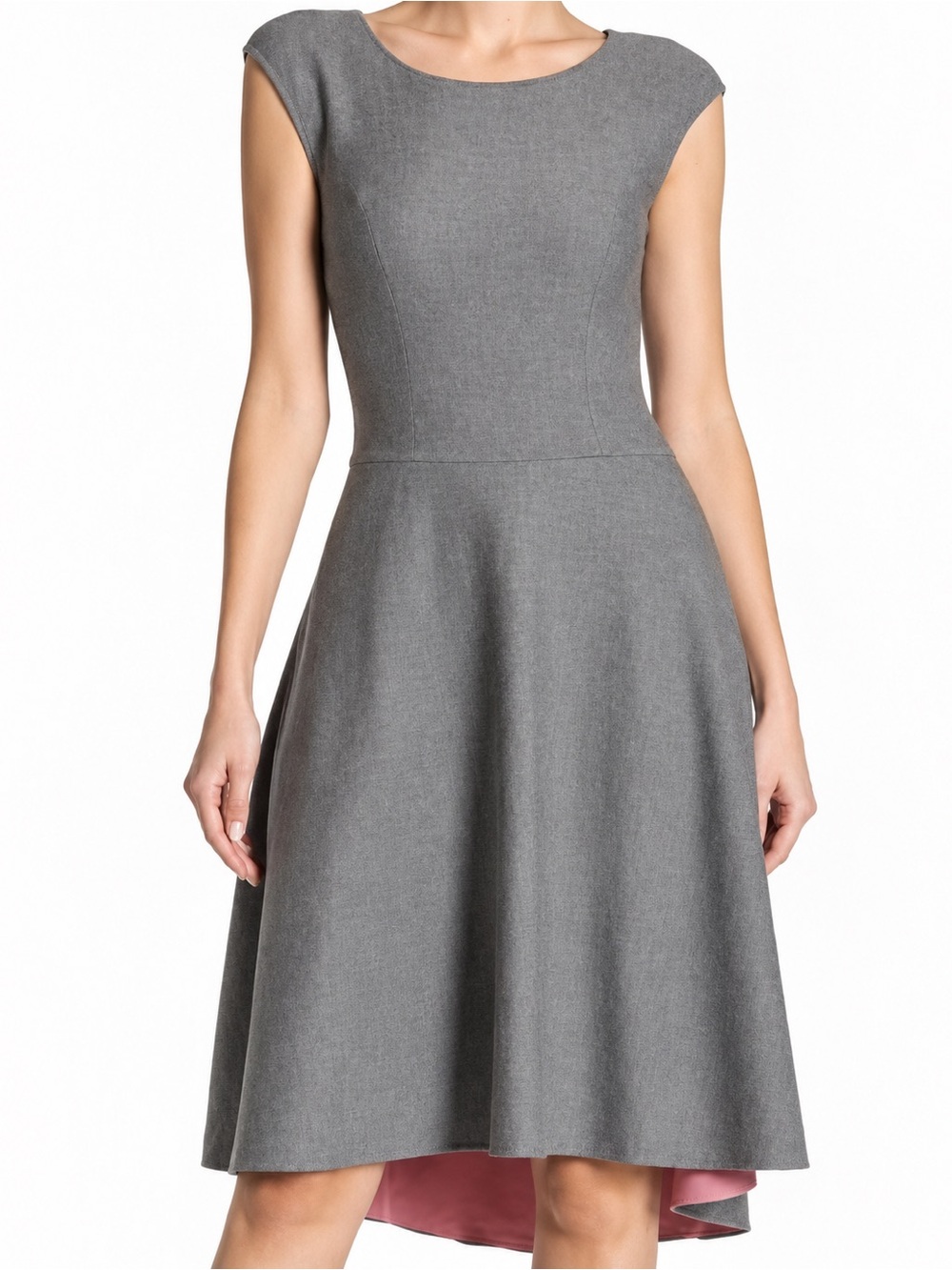 ELIZA J Grey Knit High Low Pink Peekaboo Preppy Office Midi Dress Large